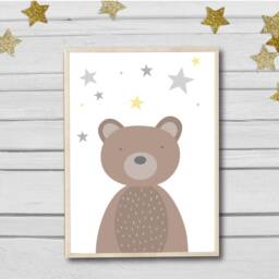 Nursery Prints Set Of 3 Animal For Nursery Bear Grey Unisex Yellow - thumbnail 3