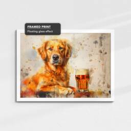 Golden Retriever Beer Glass Painting Framed Poster Print & Canvas Wall Decor Art Bar Kitchen Room Dog Gift Idea Pet - thumbnail 3