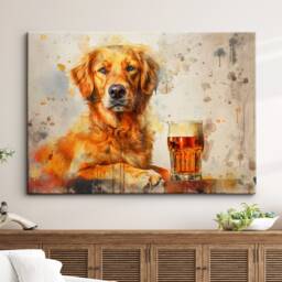 Golden Retriever Beer Glass Painting Framed Poster Print & Canvas Wall Decor Art Bar Kitchen Room Dog Gift Idea Pet