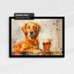 Golden Retriever Beer Glass Painting Framed Poster Print & Canvas Wall Decor Art Bar Kitchen Room Dog Gift Idea Pet - thumbnail 2