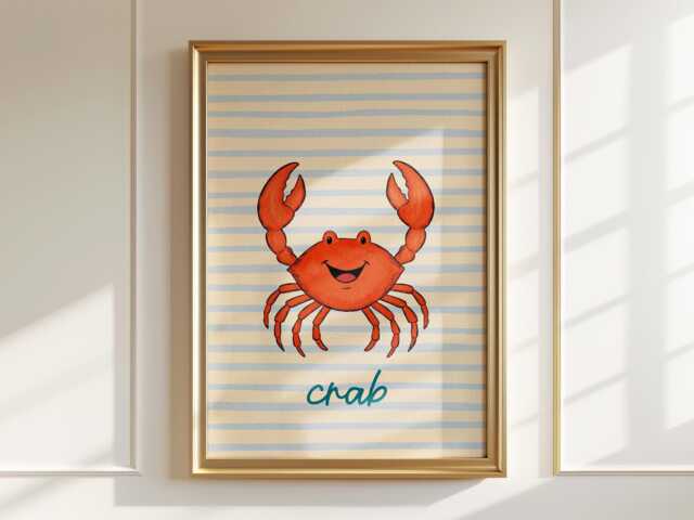 Watercolor Crab Art Print Coastal Nursery Wall Decor - image 1