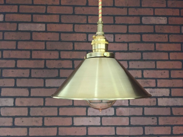 "Industrial Pendant Light -Brass 8"" Cone Shade With Patented ""Huila Electrical Connectors" - image 1