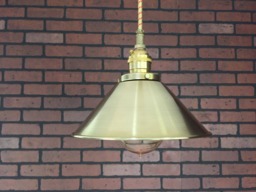 "Industrial Pendant Light -Brass 8"" Cone Shade With Patented ""Huila Electrical Connectors"