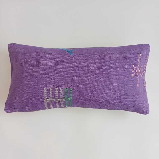 Moroccan Cactus Silk Cushion Cover, Handmade Purple Sabra Lumbar Pillow, Boho 24''x12''/60x30 cm - image 1