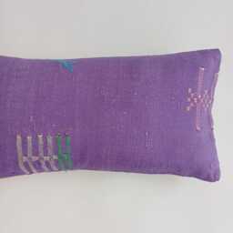Moroccan Cactus Silk Cushion Cover, Handmade Purple Sabra Lumbar Pillow, Boho 24''x12''/60x30 cm - thumbnail 2