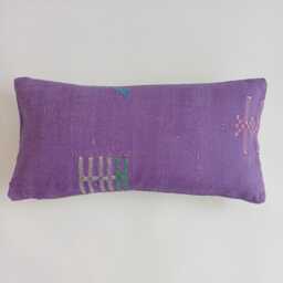 Moroccan Cactus Silk Cushion Cover, Handmade Purple Sabra Lumbar Pillow, Boho 24''x12''/60x30 cm - thumbnail 1