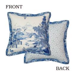 Handmade Blue Porcelain Pillow Cover, Chinoiserie Landscape Chenille Double Sided Sofa Decor - thumbnail 4
