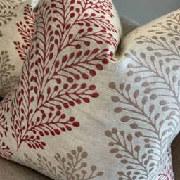 Jessie Red Taupe Leaf Fern Cushion Cover - Double Sided Designer Fabric By Bill Beaumont All Sizes - thumbnail 3