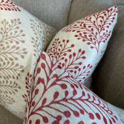 Jessie Red Taupe Leaf Fern Cushion Cover - Double Sided Designer Fabric By Bill Beaumont All Sizes - thumbnail 2