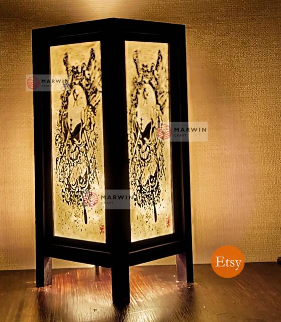 Asian Oriental Japanese Sugar Skull Lamp Zen Bedside Floor Table Paper Light Shades Bedroom Home Decor Living Room - image 1