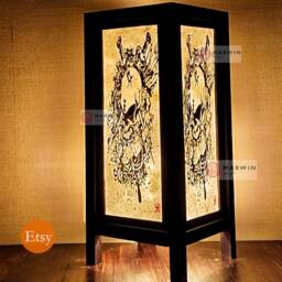 Asian Oriental Japanese Sugar Skull Lamp Zen Bedside Floor Table Paper Light Shades Bedroom Home Decor Living Room - thumbnail 3