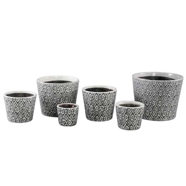 1x Black & White Ikat Pattern Dutch Pot - 6 Sizes Geometric Design Crackle Glaze Plant Rustic Cover - image 1