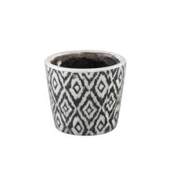 1x Black & White Ikat Pattern Dutch Pot - 6 Sizes Geometric Design Crackle Glaze Plant Rustic Cover - thumbnail 2