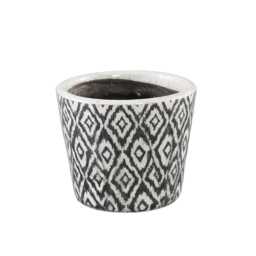 1x Black & White Ikat Pattern Dutch Pot - 6 Sizes Geometric Design Crackle Glaze Plant Rustic Cover - thumbnail 3