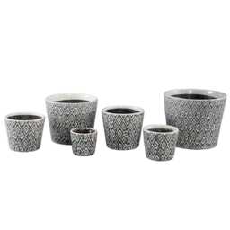 1x Black & White Ikat Pattern Dutch Pot - 6 Sizes Geometric Design Crackle Glaze Plant Rustic Cover - thumbnail 1