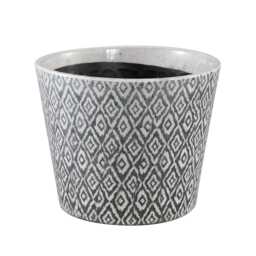 1x Black & White Ikat Pattern Dutch Pot - 6 Sizes Geometric Design Crackle Glaze Plant Rustic Cover - thumbnail 4