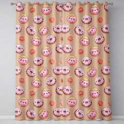 Cute Kawaii Donuts Peach Background Sweet Dessert Seamless Pattern Readymade Eyelet Ring Top Thermal 100% Blackout Curtains - thumbnail 2