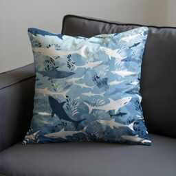 Ocean Shark Cushion Cover, Blue & White Underwater Throw Pillow Case, Coastal Kids Room Or Beach House Nautical Decor - thumbnail 3
