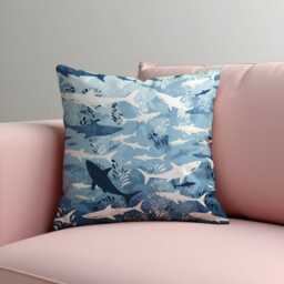 Ocean Shark Cushion Cover, Blue & White Underwater Throw Pillow Case, Coastal Kids Room Or Beach House Nautical Decor - thumbnail 2