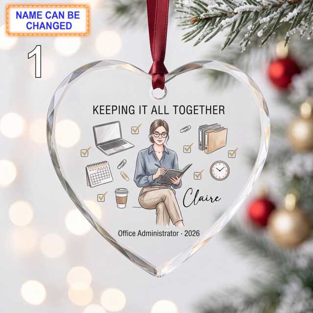 Keeping It All Together Office Administrator Christmas Glass Ornament, Custom Work Keepsake With Laptop, Calendar, Files & Coffe - image 1