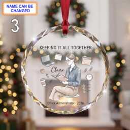 Keeping It All Together Office Administrator Christmas Glass Ornament, Custom Work Keepsake With Laptop, Calendar, Files & Coffe - thumbnail 3