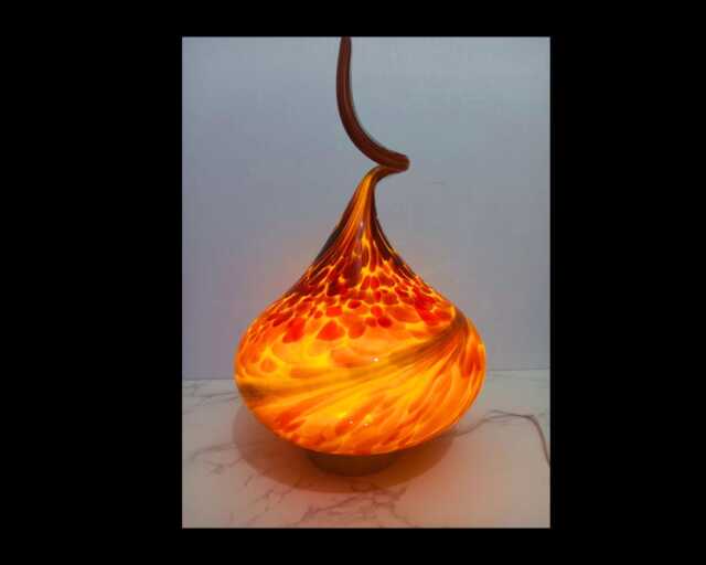 Handcrafted Amber Swirl Glass Flame Lamp Usb Artisan Mood Light - image 1