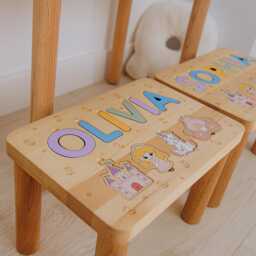 Personalized Toddler Step Stool Wooden Name Puzzle Baptism Girl Gift 1 2 3 Year Old Kids Helper Chair Custom Birthday Gifts - thumbnail 4