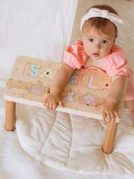 Personalized Toddler Step Stool Wooden Name Puzzle Baptism Girl Gift 1 2 3 Year Old Kids Helper Chair Custom Birthday Gifts - thumbnail 1