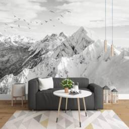 Snow Mountain Wall Mural, Bird Landscape Wallpaper, Peel & Stick - thumbnail 2