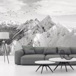Snow Mountain Wall Mural, Bird Landscape Wallpaper, Peel & Stick - thumbnail 3