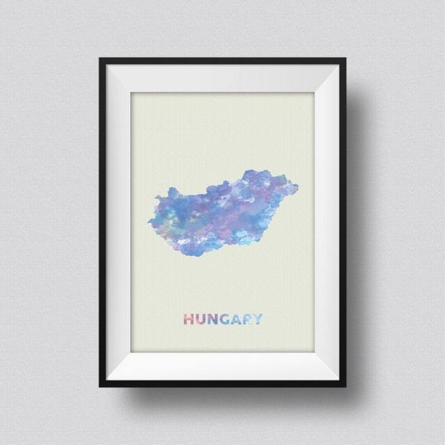 Hungary Watercolor Map Art Print Ink Splash Poster Canvas, Map