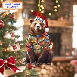 Custom Name Bear With Christmas Lights Personalized Ornament, Tree Hanging Decor, Flat 2D Ornament - thumbnail 1
