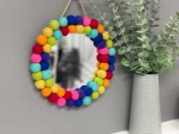 Small Pom Mirror, Circle Playroom Decor, Nursery Rainbow Mirror