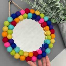 Small Pom Mirror, Circle Playroom Decor, Nursery Rainbow Mirror - thumbnail 4