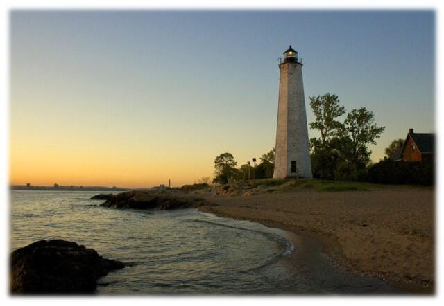 New Haven Lighthouse At Sunset, Connecticut Photography - Coastal, Beach, Nautical Home Decor Fine Art Print Or Note Cards