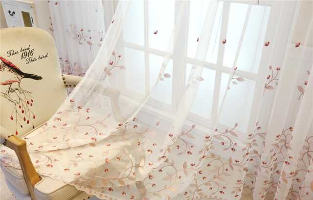 2 Colours Custom Voile Tulle Leaf Embroidered Sheer Curtains Made To Measure - image 1