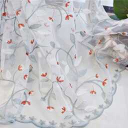 2 Colours Custom Voile Tulle Leaf Embroidered Sheer Curtains Made To Measure - thumbnail 2