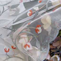 2 Colours Custom Voile Tulle Leaf Embroidered Sheer Curtains Made To Measure - thumbnail 3