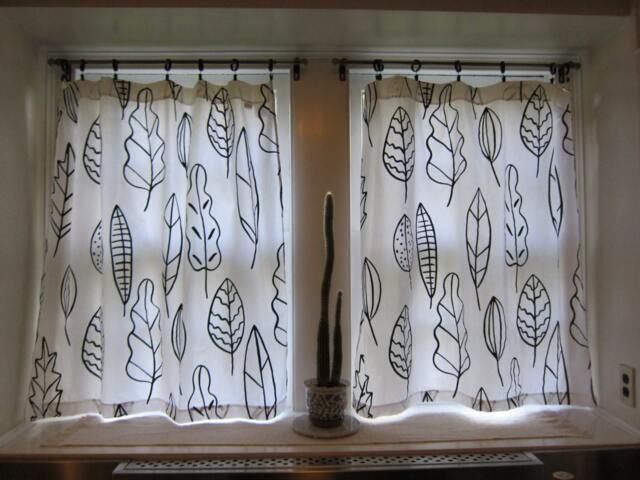 Curtain Panel White Black Abstract Leaves Tree Modern House Decor Cafe Curtain Kitchen Valance , Table Linen Great Gift - image 1