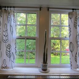 Curtain Panel White Black Abstract Leaves Tree Modern House Decor Cafe Curtain Kitchen Valance , Table Linen Great Gift - thumbnail 2