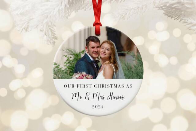 Personalised Mr & Mrs Photo Ornament First Christmas As & Tree Decoration - image 1