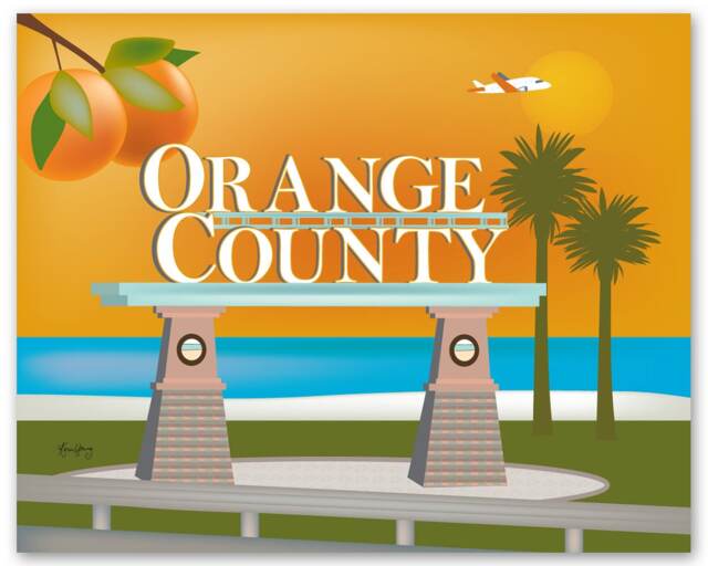Orange County Skyline Print, California Art, Canvas, Art, Style E8-O-Ora - image 1