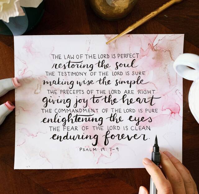 Psalm 19 Bible Verse Wall Art Pink Alcohol Ink Calligraphy, 8x10