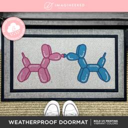 Balloon Dog All Weather Doormat, Abstract Style Colorful Welcome Mat For Entryway, Artistic Entryway Decor