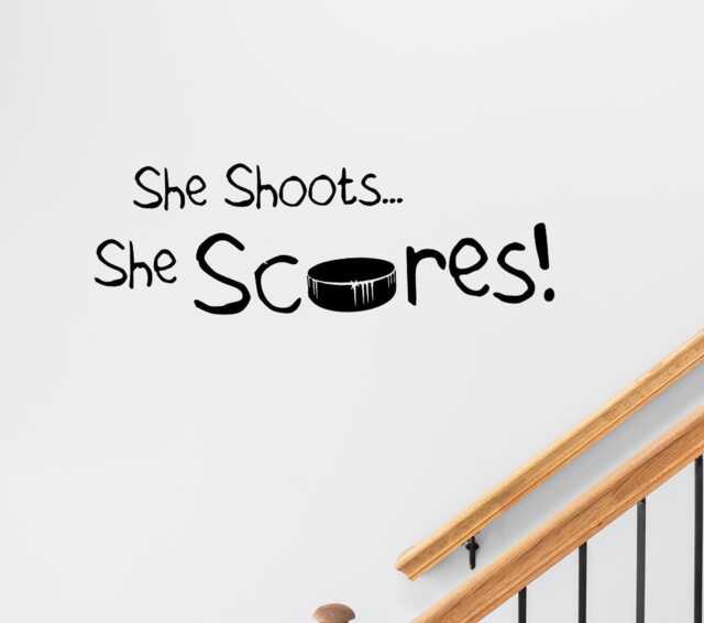 Hockey Girl Wall Decal She Shoots, Scores Vinyl Sticker - image 1