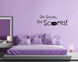 Hockey Girl Wall Decal She Shoots, Scores Vinyl Sticker - thumbnail 2