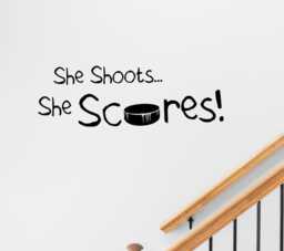 Hockey Girl Wall Decal She Shoots, Scores Vinyl Sticker - thumbnail 1