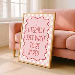 I Just Want To Be in Bed Funky Wall Art, Home Decor, Eclectic Art Poster, Retro Bedroom Trendy Decor - thumbnail 1