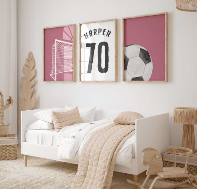 Personalized Watercolor Football Prints Girl's Bedroom Decor, Set Of 3 - image 1