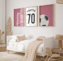 Personalized Watercolor Football Prints Girl's Bedroom Decor, Set Of 3 - thumbnail 1